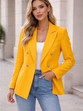 NY&Co Women's Double-Breasted Orange Blazer Jacket Size M